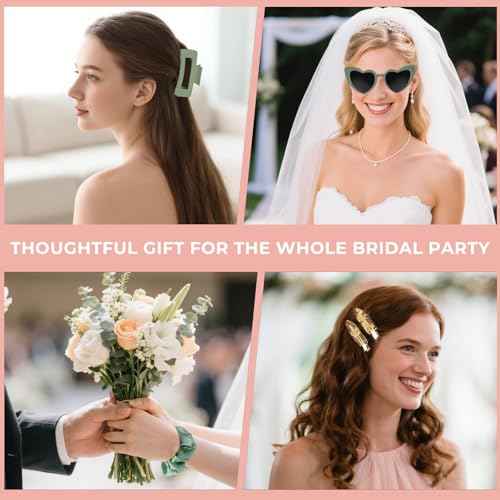 Sage Green Bridesmaid Gifts for Proposal, 8PCS Girls Gift Set with Hair Claws, Scrunchies, Makeup Clips & Heart Sunglasses, Wedding Bachelorette Party Favors, Birthday Gifts for Women Teens