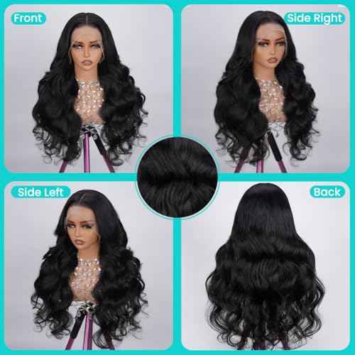 13x4 Body Wave Lace Front Wigs Human Hair Pre Plucked HD Transparent Lace Frontal Wig with Baby Hair 180% Density 9A Glueless Brazilian Virgin Human Hair Lace Front Wigs for Women Natural Black 22Inch