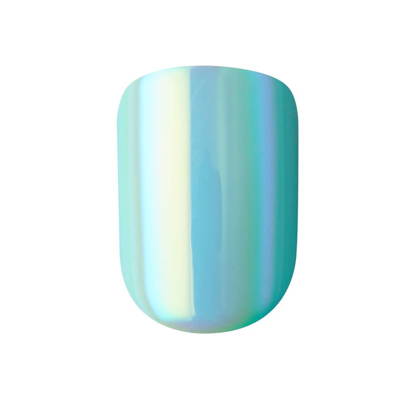 Kiss Impress No Glue Press-On Nails - 'Rain Check' Blue Squoval Design | Short Size, 30 Nails & Accessories