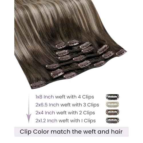 LaaVoo Human Hair Clip in Extensions Brown Real Hair Extensions Clip in Human Hair Dark Brown to Light Brown with Blonde Balayage Hair Extensions Clip ins Long Straight 20 Inch 120g 7pcs