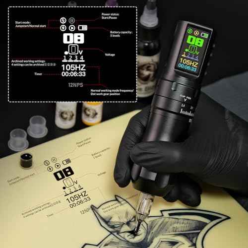 WORMHOLE PRO Tattoo Gun Kit Wireless Tattoo Machine 2 Batteries 1,800mAh Power Supply, Smart Tattoo Pen, 20PCS Tattoo Needles with Extra Battery RCA Jack Part, Brushless Motor, 7 Strokes Length