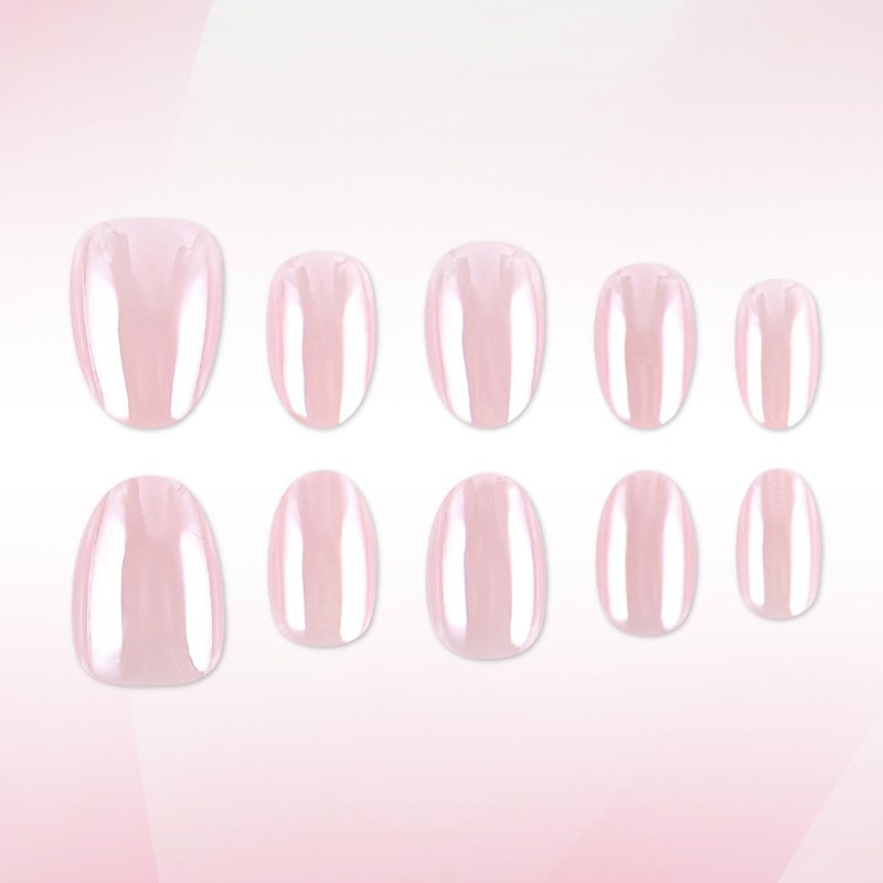 Pink Press On Nails Short Almond Fake Nails Chrome With Metal Mirror Design Artificial Glossy Acrylic Nails Glossy Full Cover False Nail Cute Stick On Nail For Women Manicure Decoration 32pcs