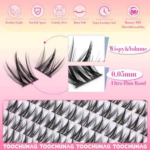 Manga Lash Clusters Kit 8-14mm Natural Eyelash Clusters DIY Lash Extension Kit Anime Lashes Clusters Thin Band Individual Cluster Eyelash Extensions with Lash Glue&Tweezers by TOOCHUNAG