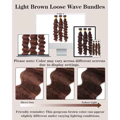 Brown Human Hair Bundles 16 18 20 Inch Loose Wave Bundles Human Hair 12A 100% Unprocessed Brazilian Virgin Hair Loose Deep Wave Bundles Human Hair Extension 4# Color