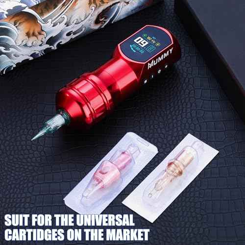 Mummy Tattoo Rotary Cartridge Machine Rotary Battery Pen with1500mAh Digital LED Display for Tattoo Equipment Supply (red)