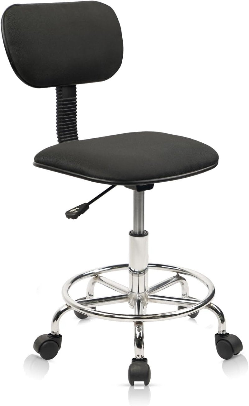 KLASIKA Low Wide Rolling Swivel Stool with Backrest, Adjustable Height Salon Chair Stools with Footrest for Spa Tattoo Office Desk Massage Task Lash Barber Facial, Black 1PK