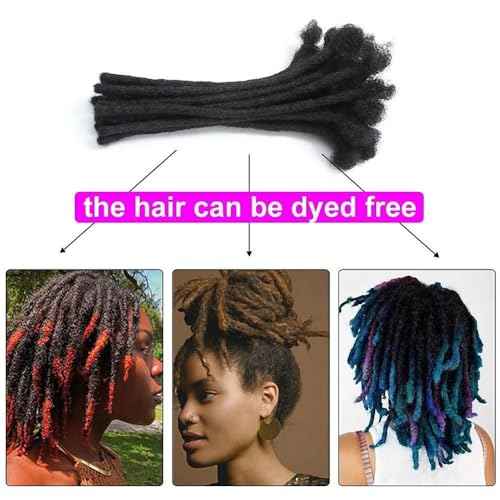 Dreads Extensions for Men Women Loc Extensions Human Hair Dreadlock Extensions 0.6 cm 14 Inch 30 Strands Handmade Permanent Locs Extension Natural Black Soft Locs Hair Extensions Can be Dyed Bleached