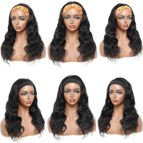 Headband Wig Human Hair Body Wave Headband Wigs for Black Women human hair glueless Wear and Go Glueless Wig 100% Brazilian Virgin Human Hair Headband wig 150% Density (20inch)