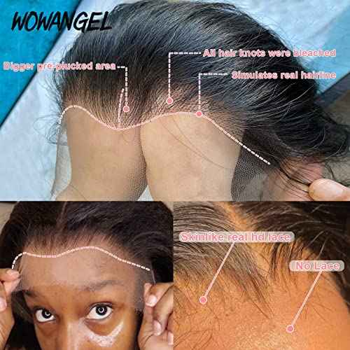 WOWANGEL 13x4 Ear to Ear SKINLIKE Real HD Lace Frontal Only, 0.1mm Ultra-thin HD Lace Natural Hairline with Bigger Pre Plucked Area Bleached Knots Invisible Clear HD Film Lace Frontal Straight 16 Inch