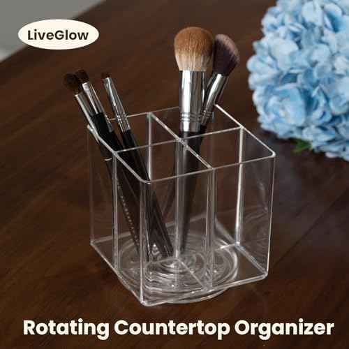 Clear Makeup Brush Holder,Acrylic Rotating 360¡ÆMakeup Brush Organizer,Pen holder with 4 Grids,Makeup Holder for Courtup,Containers for Desk,1pc