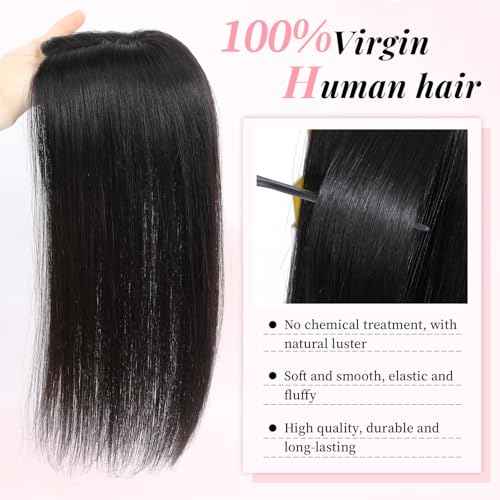 Fine Plus 10Inch Hair Toppers for Women Real Human Hair ? Mono Base 3"x5", Natural Black Virgin Quality, for Thinning Crown & Wide Parting, Lightweight & Breathable, Add Volume Can Be Curled
