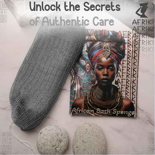 AFRIKI African Net Sponge ? Exfoliating Body Scrubber, Black Owned & Rooted in Africa, All Skin Types | 45 in Long (Slate)