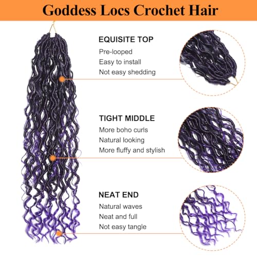 24 Inch Goddess Locs Crochet Hair 8 Packs Faux Locs Crochet Hair for Black Women 1B/Purple Pre-curled River Locs Hair for Women Pre Looped Bohemian Hair Synthetic Extensions (1B/Purple,24 Inch)