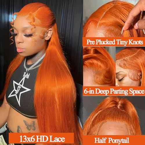Lace Front Wigs Human Hair Pre Plucked HD Transparent Lace Frontal Wig Bralizian Virgin Human Hair Tiny Knots Natural Hairline with Baby Hair (Ginger Orange, 24 Inch)