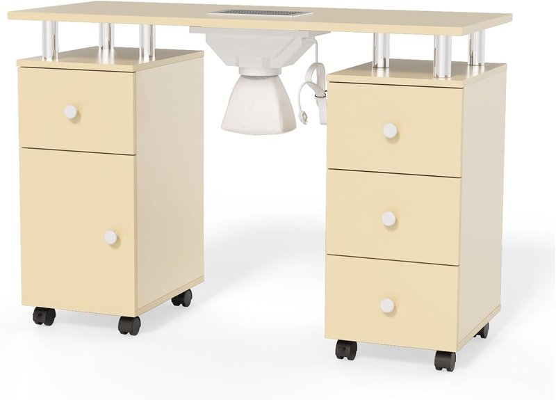 OmySalon Nail Desk - Electric Dust Collector Manicure Table with Storage & Wheels | Almond Cream, 42.5''L