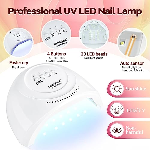 JODSONE 100 Bottles of Gel Nail Polish Kit with U V Led Light 95 Multiple Glossy Glitter Colors Mint Green Light Pink Nail Gel Base Coat Glossy and Matte Top Coat