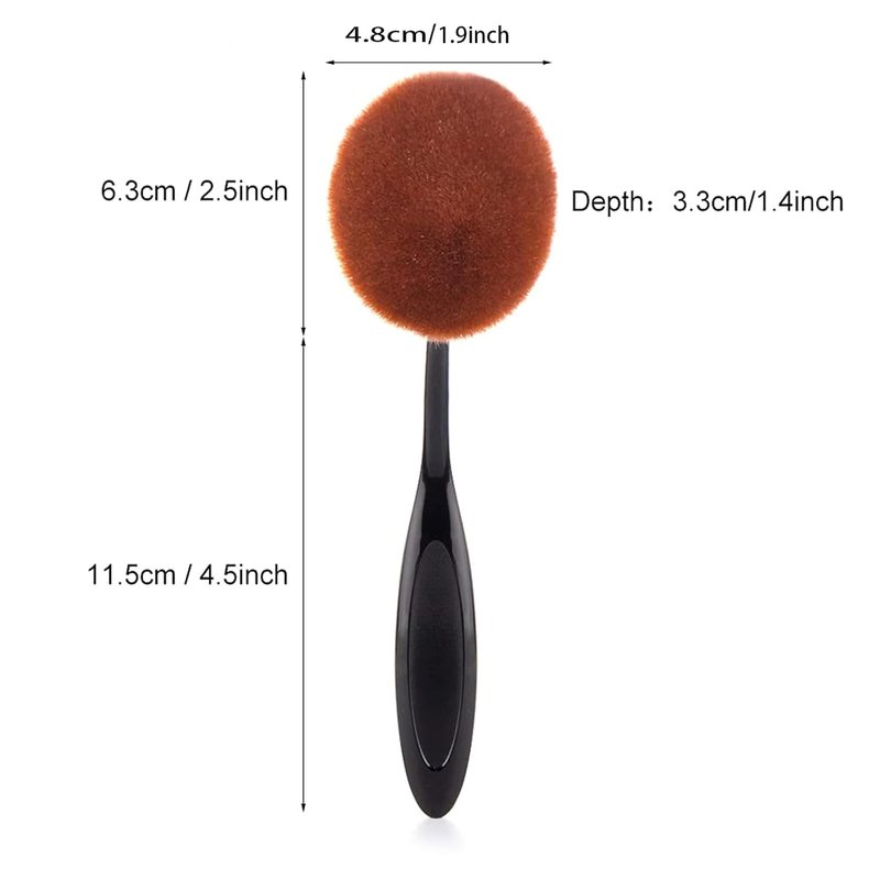 Oval Foundation Brush - Large Soft Bristles for Liquid, Cream & Powder | Dense Kabuki Makeup Brush with Cover (Black)