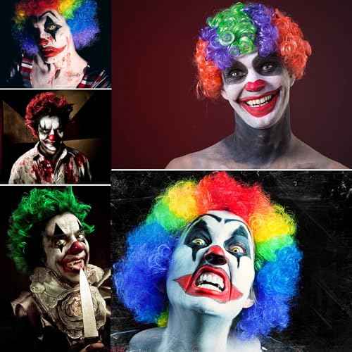 MEICOLY Joker Makeup Kit,Complete Joker Costume Clown Makeup,Clown White Face Paint Character Set for Halloween SFX Cosplay Stage Performance Theatre,Green Hair Dye,Setting Powder,Red Lip Gloss