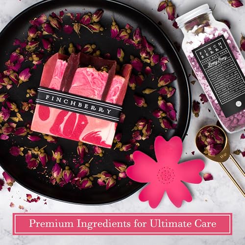 FinchBerry Rosey Posey Gift Set - Ideal Gifts Romantic Occasions, Anniversaries, Birthdays, Women¡¯s Day, Housewarming, or Get Well Soon - Spa Gift Set With Handmade Soap, Fizzy Salt Soak & Soap Dish