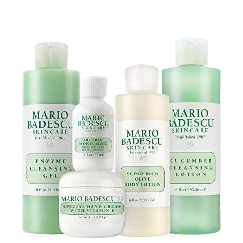 Mario Badescu MB Favorites Collection, Skin Care Gift Set Includes SPF 17 Moisturizer, Enzyme Cleansing Gel, Cucumber Cleansing Lotion, Hand Cream, Body Lotion, Cosmetic Bag & Compact Mirror