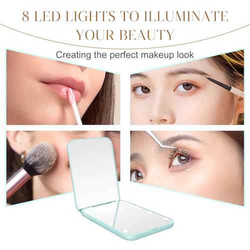 Compact Mirror, 1X/3X Magnification LED Pocket Mirror with Nternal BIattery, Mini Mirror for Purse, Pocket,Travel and Present (Mint Green)