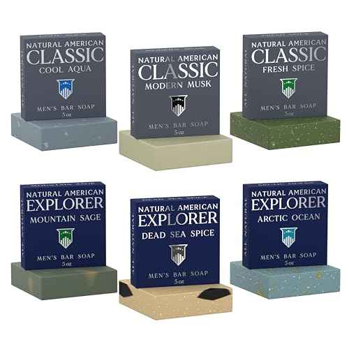NATURAL AMERICAN Men¡¯s Bar Soap ? Mens Cologne Scents, 100% All Natural, Essential Oils, Organic Shea Butter, No Harmful Chemicals ? (6pk) Soap for a Man - USA Handmade ? 5 oz