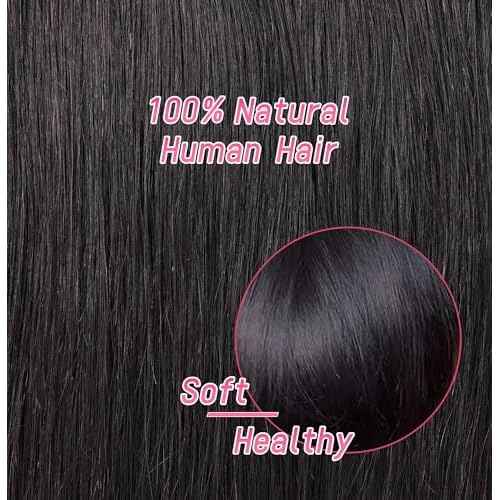 Essent Seamless Sleek Straight Clip in Hair Extensions Seamless Real Human Hair, 24 Inch 1Pack 130g 7Pcs Human Hair Extensions for Women Natural Black