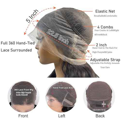 360 Lace Front Wigs Human Hair Pre Plucked Deep Wave 360 Full Lace Human Hair Wigs For Black Women Wet And Wave HD Lace Front Glueless Wigs Curly Wig (Natural Color, 18 Inch)
