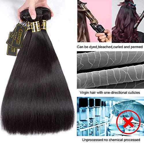 QTHAIR 16A Straight Human Hair Bundles 100% Unprocessed Indian Virgin Human Hair Extensions Indian Straight Virgin Human Hair Bundles (18" 18" 18",300g,Natural Black)