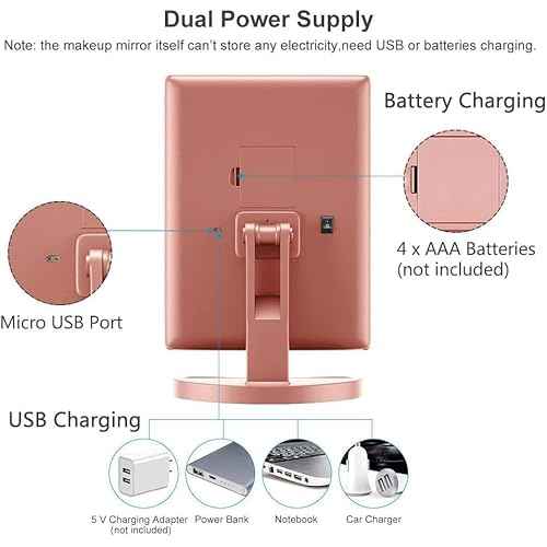 WEILY Makeup Mirror with 21 LED Lights,Two Power Supply Modes, Adjustable Touch Screen and 1x/2x/3x Magnification Tri-Fold Vanity Mirror,Chargeable Travel Cosmetic Mirror for Desktop(Rose Pink)
