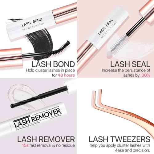 Fluffy Lash Extension Kit 182Pcs Thick Eyelash Extension Kit 10-18mm Volume Cluster Lashes Set with Bond and Seal Tweezers Cluster Remover (150D&200D Kit)