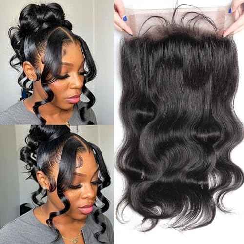 Body Wave 360 Lace Frontal Human Hair 360 Frontal ClosureTransparent HD lace Closure With Baby Hair 150% Density Raw Virgin Human Hair Natural Black 1B Color 18 Inch