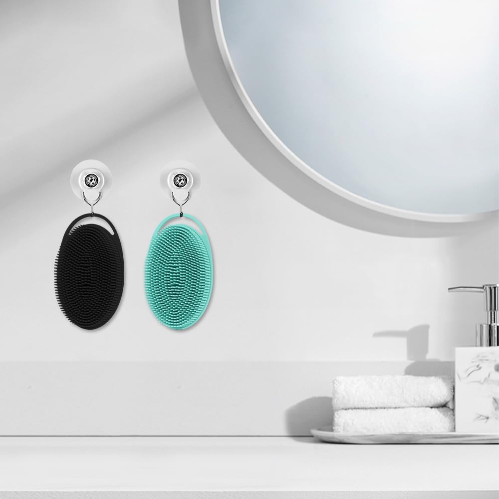 Cutiland 2 Pack Silicone Body Scrubber with Loofah Exfoliating Soft Body Shower Scrubber for Body, 2 in 1 Bath and Shampoo Wash Brush for Skin Exfoliation Men Women (Green&Black)