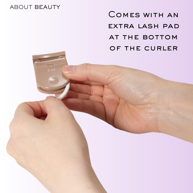 About Beauty On-The-Go Compact Eyelash Curler, Includes 1 Replacement Pad, Portable Lash Curler Perfect for Travel Makeup, Ergonomic Design is Gentle on Lashes