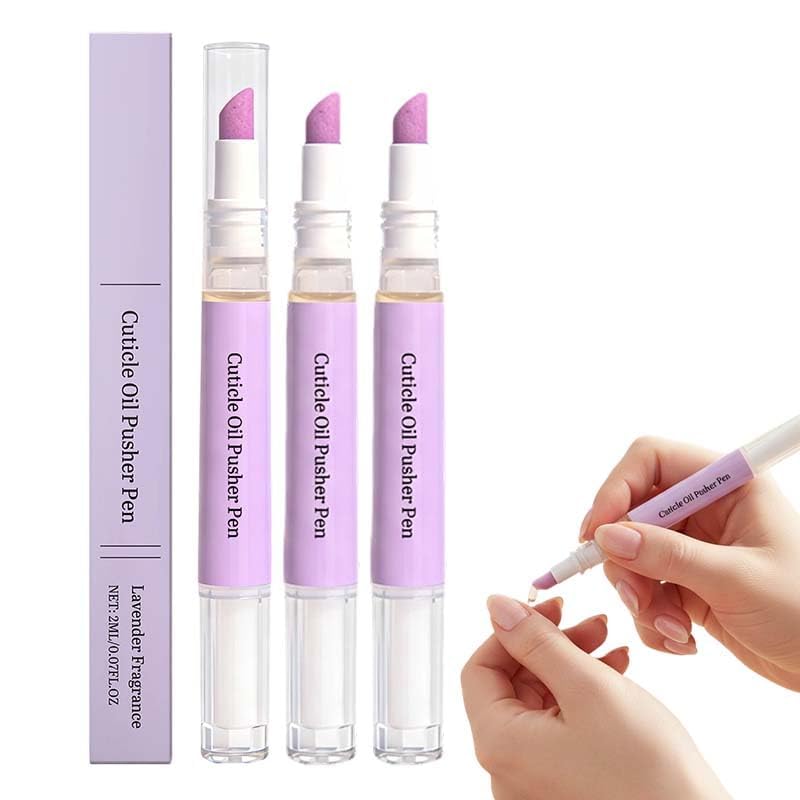 3PCS 2-in-1 Cuticle Oil Pusher Pen, New Ceramic Cuticle Pusher & Oil Pen, Portable Cuticle Remover Tool for Hangnails, Dry & Damaged Nails, Moisturize Strengthen Brighten Nails Care