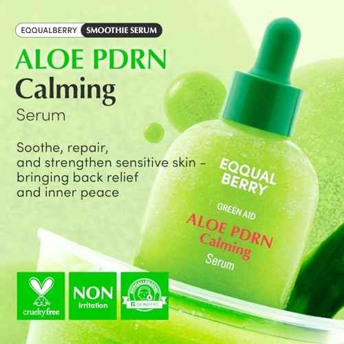 EQQUALBERRY Aloe PDRN Calming Smoothie Serum ? Soothing Korean Skin Care for Sensitive Skin, Cica & Aloe for Repair, Hydrating & Radiant Glow, Non-Comedogenic (1.01oz / 30ml)