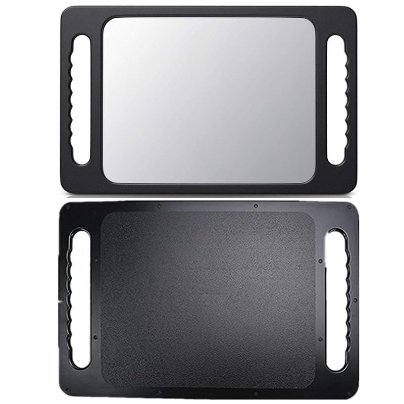mpowtech Double Handle Mirrors(15.94" x 10.16") - Large Hand held Mirror with Handle,Barber Mirror Handheld,Salon Hand Mirrors,Barber Accessories, Black