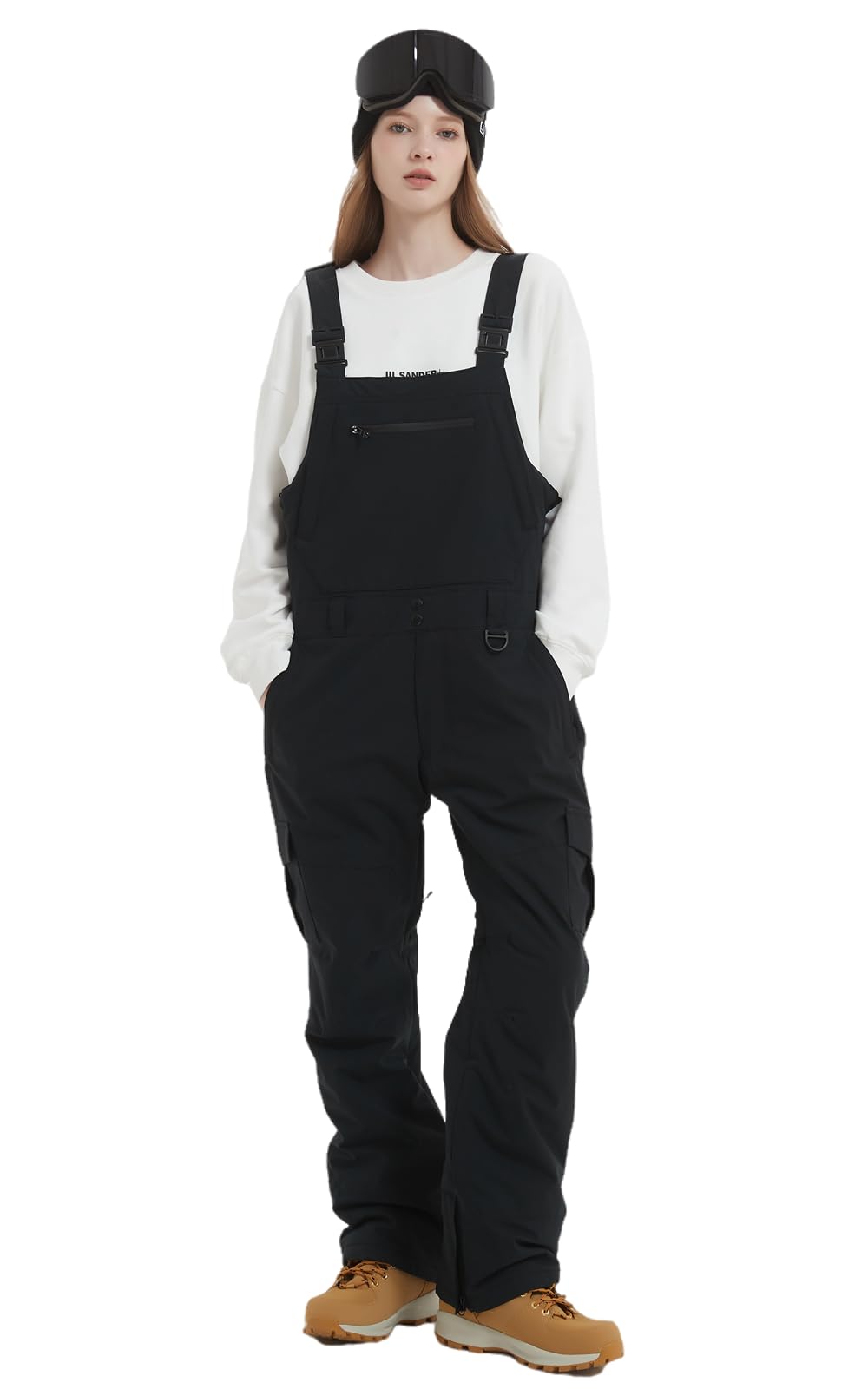BUMDEEP Women and Mens Snow Bibs Adjustable Overalls Pants Windproof Waterproof Ski Pants Insulated Warm Pants(Black,S)