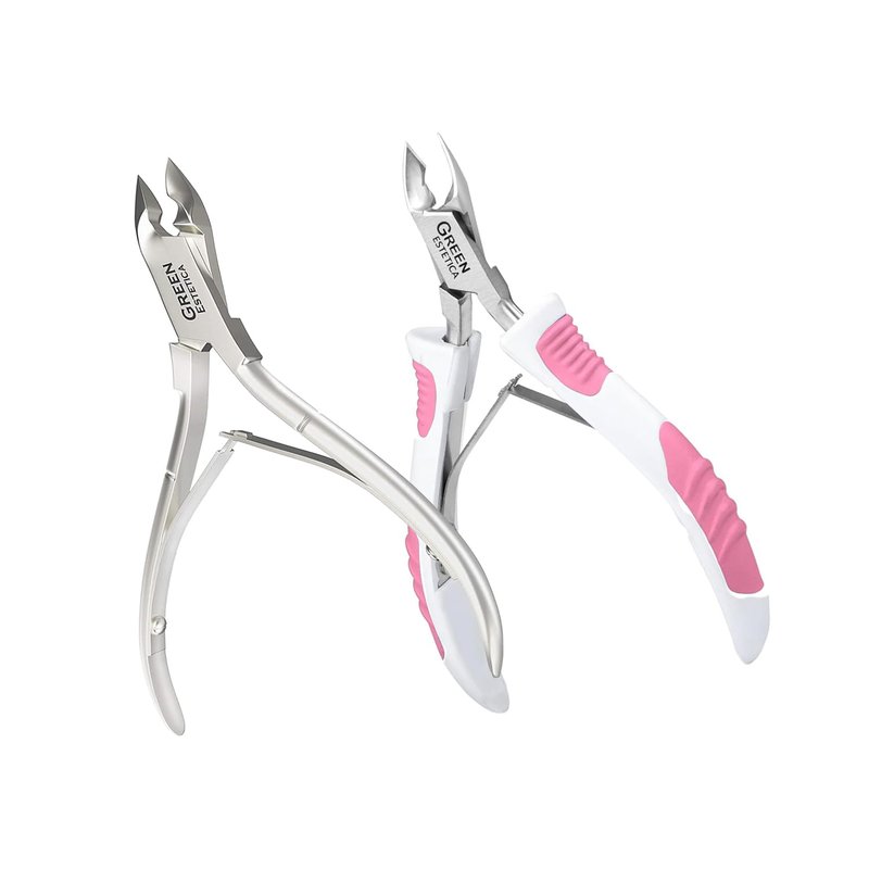 Professional Cuticle Trimmer - Premium Stainless Steel Nipper with Non-Slip Grip | Double Spring Manicure & Pedicure Tools in White/Pink & Silver