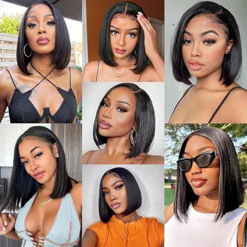 13x6 Bob Lace Front Wig Human Hair 12 Inch Short Straight Bob Frontal Wigs Pre Plucked With Baby Hair Hd Transparent Lace 200% Density Glueless Bob Wigs for Black Women