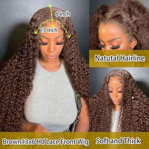 BIANFA Light Brown Lace Front Wigs Human Hair Deep Wave 13x6 HD Lace Frontal Wigs for Women 220% Density Brown Deep Curly Glueless Wigs Human Hair Pre Plucked£¨24inch£©
