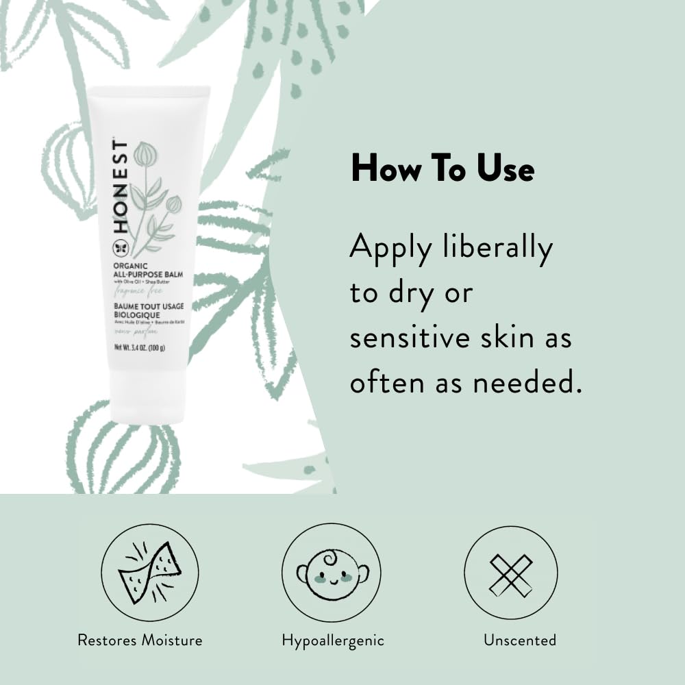 The Honest Company Organic All Purpose Balm Gentle for Baby, Soothes and Moisturizes, Plant-Based Hypoallergenic, 3.4 oz