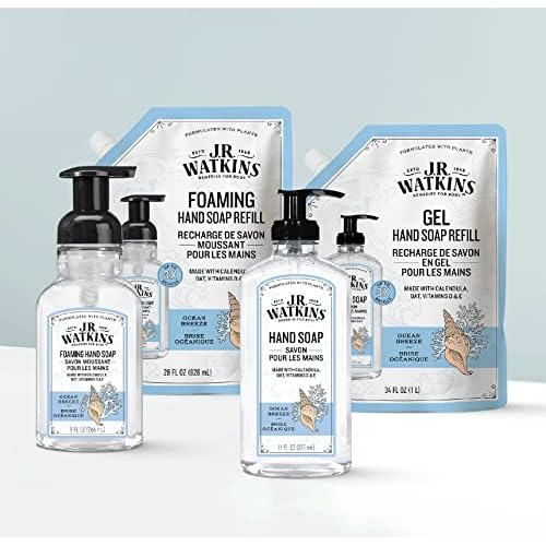J.R. Watkins Gel Hand Soap, Scented Liquid Hand Wash for Bathroom or Kitchen, USA Made and Cruelty Free, 11 fl oz, Ocean Breeze, 6 Pack
