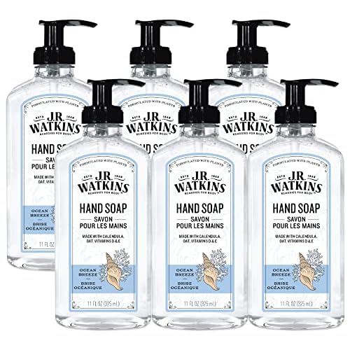 J.R. Watkins Gel Hand Soap, Scented Liquid Hand Wash for Bathroom or Kitchen, USA Made and Cruelty Free, 11 fl oz, Ocean Breeze, 6 Pack