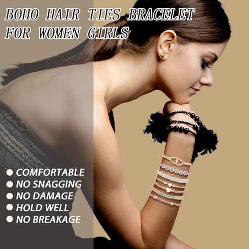 Hair Tie Bracelet, 10 Pcs Boho Hair Ties For Girls and Women, Elastic Hair Ties, Hair Bands For Ponytails, Ponytail Holder For Daily Life, Sport, Cooking, Working (Set 13)