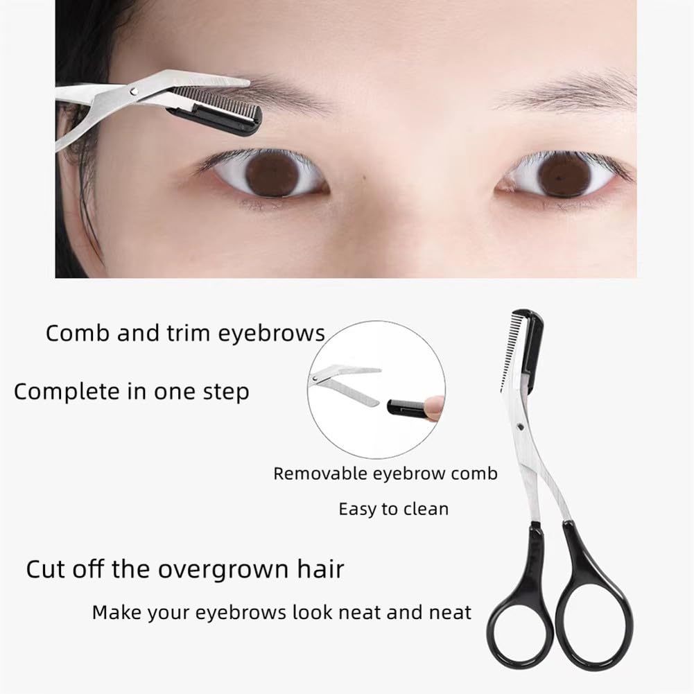 XUJINCN Eyebrow Trimmer Scissors，Eyebrows Scissors with Comb(Detachable)， Eyebrows Grooming Tool Designed Specifically for Women，Non-Slip Handle Design Eyebrow Trimming Scissors（Black）