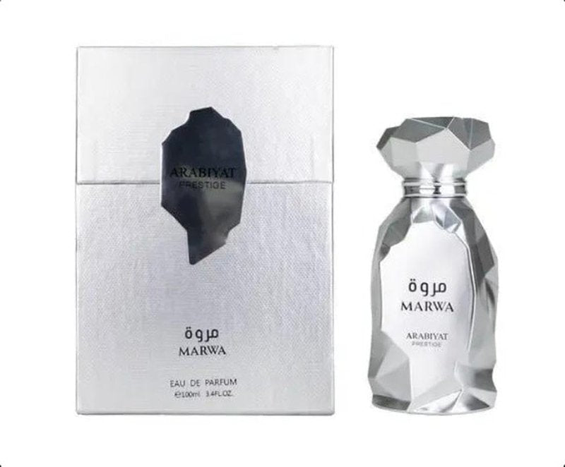 my perfumes Arabiyat Prestige Marwa Eau de Parfum, 100ml, Silver For Men Made in UAE