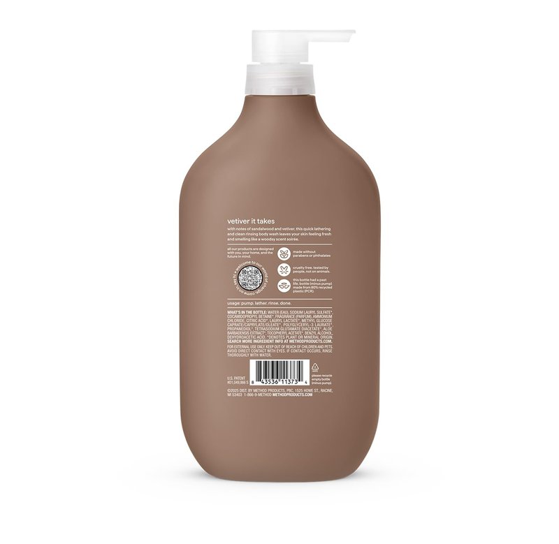 Method Men Body Wash, Sandalwood and Vetiver, Paraben and Phthalate Free, Quick-Lathering Cleansers, Cruelty Free, 28 oz