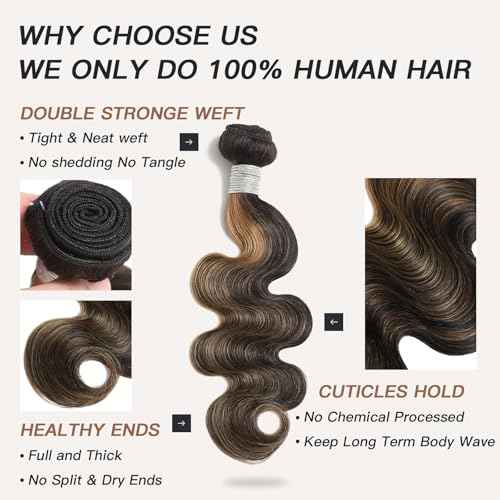 Highlight Honey Blonde Bundles Human Hair 24 Inch Body Wave Black and Blonde Balayage 1b/27 bundles 12A Brazilian Virgin Remy Hair Loose Wave Wavy Sew In Weave Ombre Single Bundle Piano Color P1b27