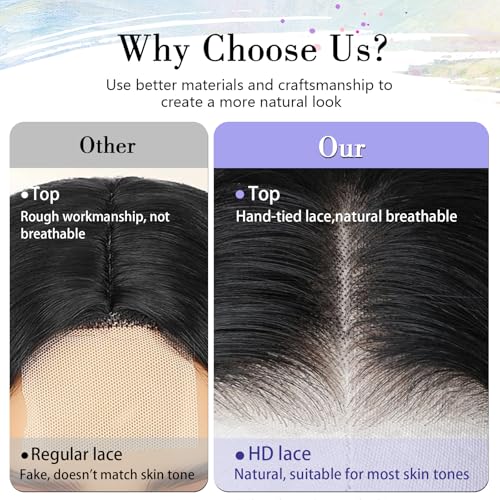 14 Inch Short Wavy Wigs for Women Natural Curly Bob Style 6x4 Glueless Synthetic Lace Front Wig Pre Plucked Pre Cut Hairline Daily Party Use£¨Black£©